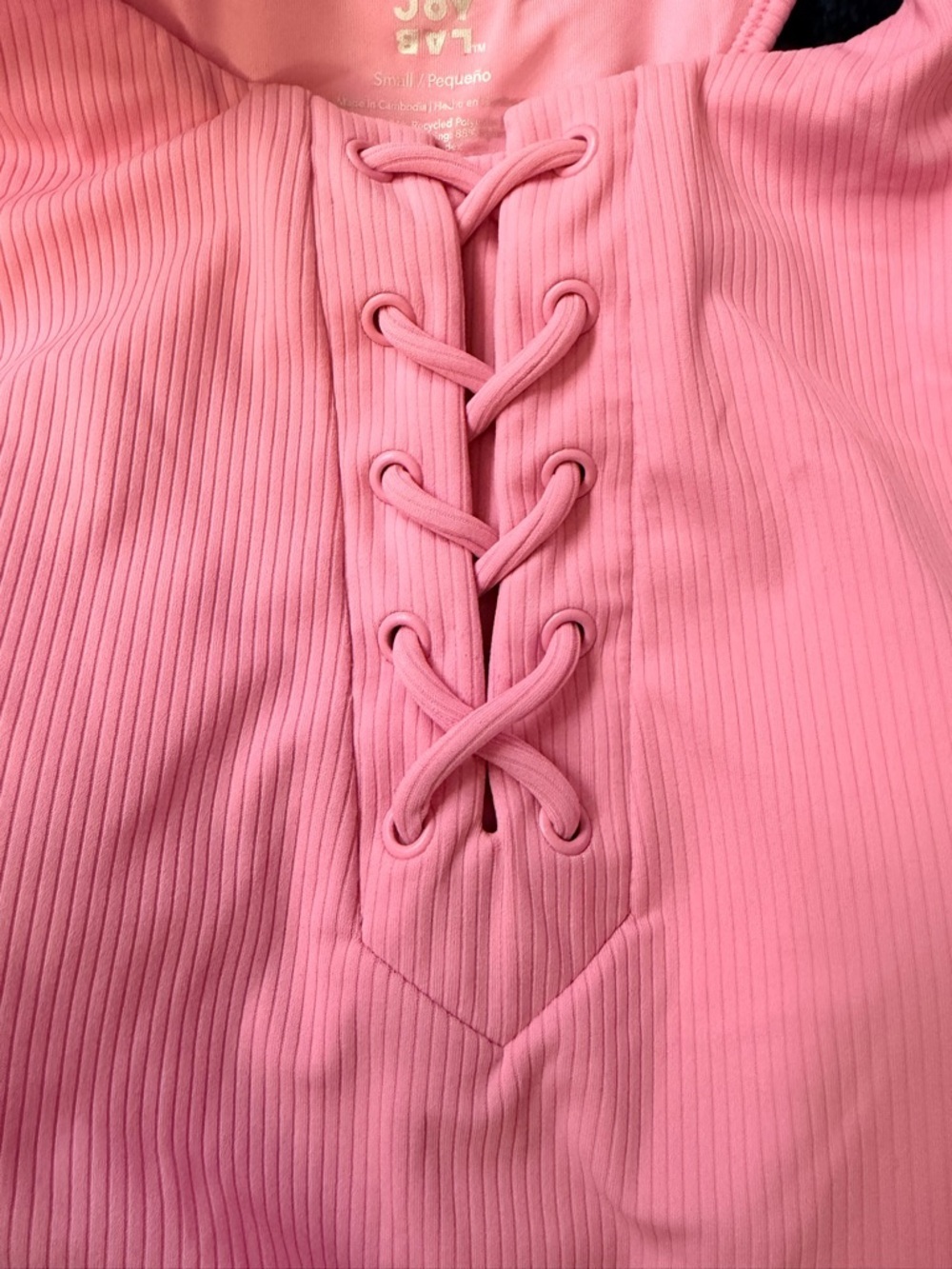 JoyLab Bubblegum Pink Lace-Up Ribbed Crop Tank NWT - Picture 3 of 6